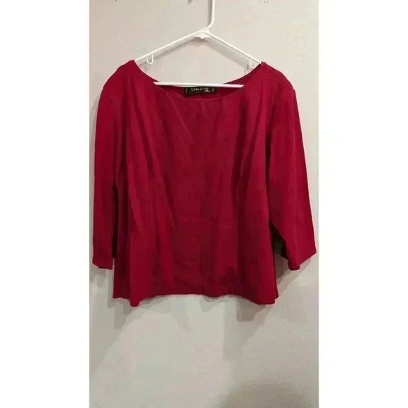 Laura Byrnes California Tops - Women's red shirt 3/4 length sleeves by Laura Byrnes California 4x